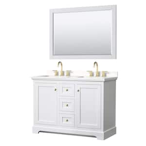 Avery 48 in. W x 22 in. D x 35 in. H Double Bath Vanity in White with White Quartz Top and 46 in. Mirror