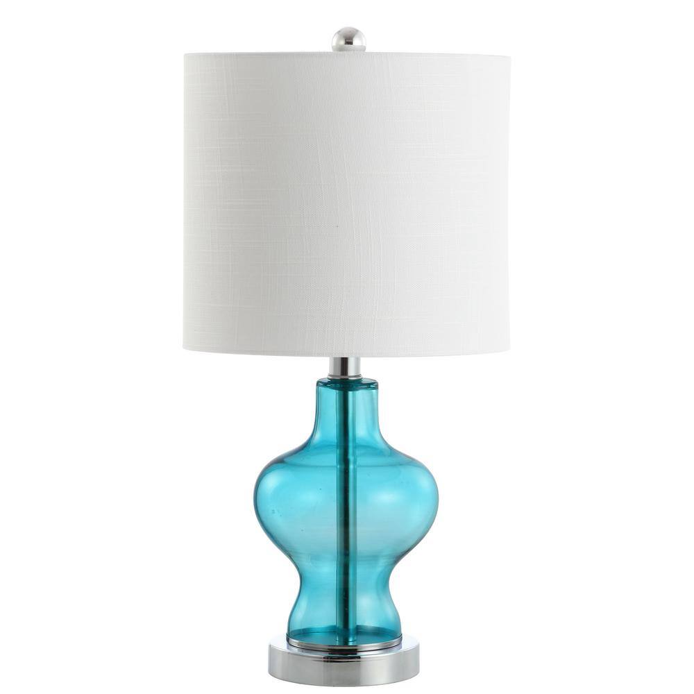 Aqua Glass and Metal LED Table Lamp with White Drum Shade