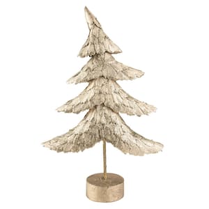 17 in. H Layered Gold Tree with Wood Base Christmas Decoration