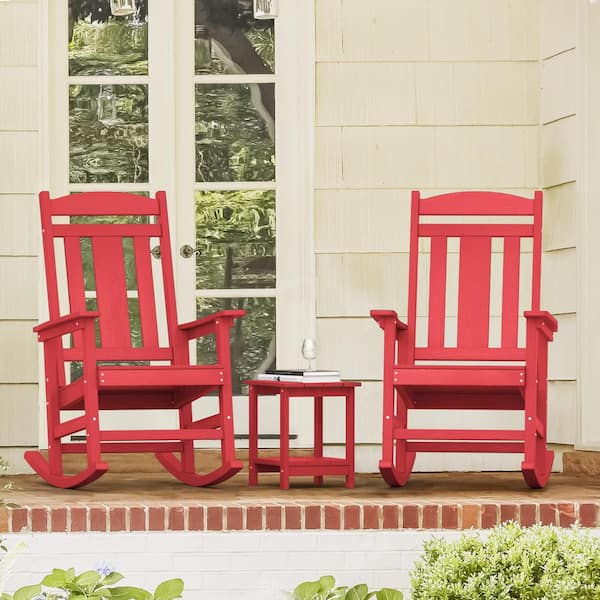 OrangeOne All Weather ResistantRecycled HIPS Plastic Porch Patio Outdoor Rocking Chair For Outdoor Indoor in Red (Set of 2)