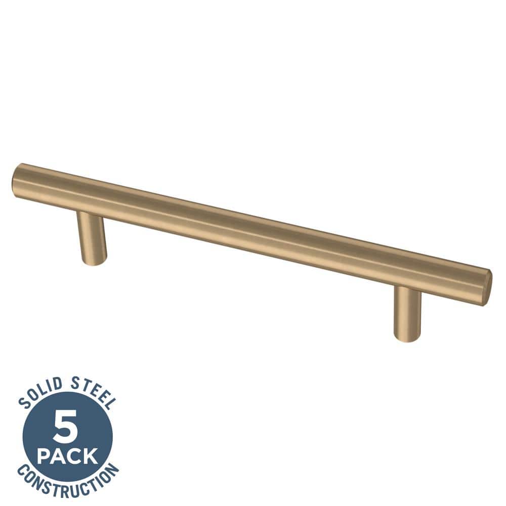 5-Pack Solid Bar 5-1/16 in. (128 mm) Modern Cabinet Pulls in Champagne Bron