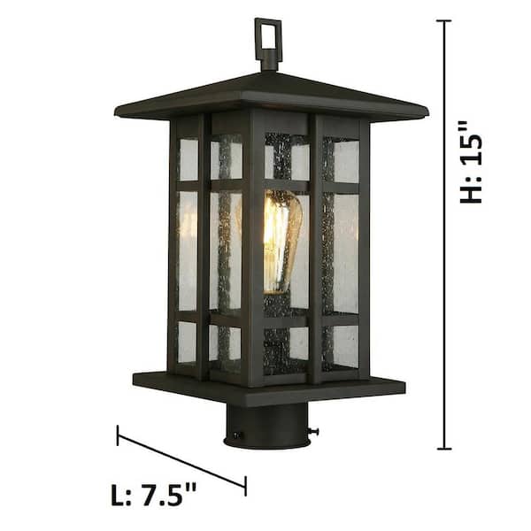 Arlington Creek 7.5 in. W x 15 in. H 1-Light Matte Bronze Outdoor Post Light with Clear Seeded Glass Arlington Creek 7.5 in. W x 15 in. H 1-Light Matte Bronze Outdoor Post Light with Clear Seeded Glass