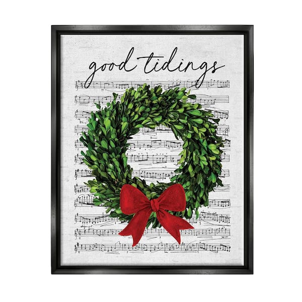 Stupell Industries Tidings Holiday Wreath by Lettered and Lined 1 Piece Floater Frame Graphic Print Nature Poster Art Print 31 in. x 25 in.