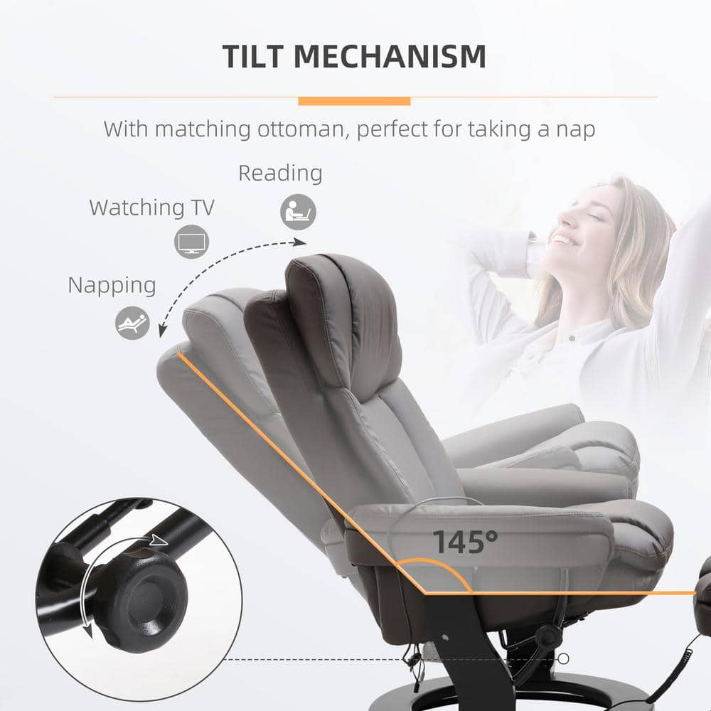 Brown Faux Leather Swivel Massage Recliner with Ottoman