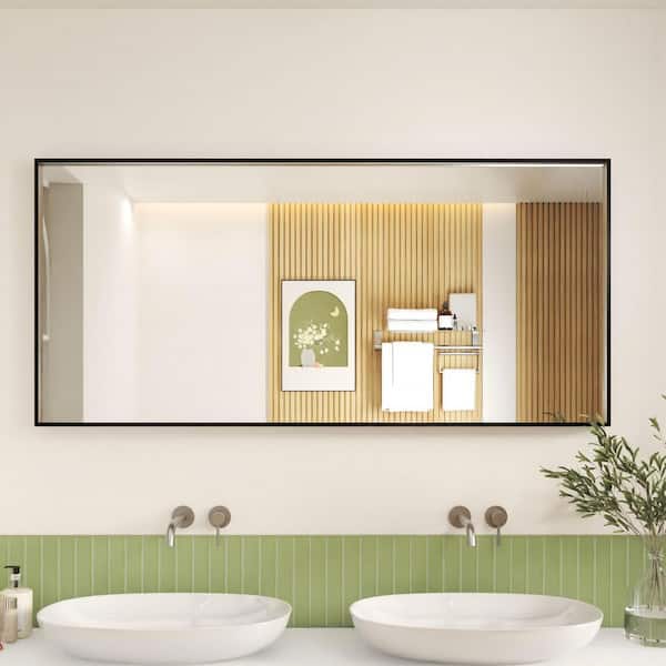 60 in. W x 28 in. H Black Aluminum Rectangular Framed Wall Bathroom Vanity Wall Mount Mirror