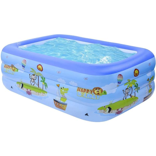 Unbranded Blue PVC 58.6 in. x 58.6 in. x 19.5 in. Rectangular 19.5 in. Deep Inflatable Kid Family Outdoor Ocean Toy Pool
