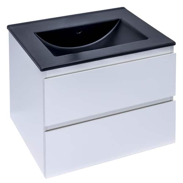 18 in. W x 19 in. H x 4.72 in.D Bath Vanity in White with MDF Vanity Top in Black with Black Basin