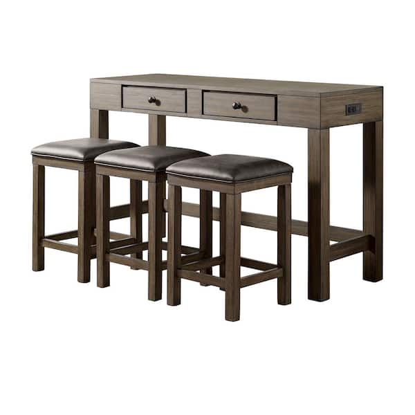 Furniture of America Cohasset 4-Piece Light Walnut and Gray Counter Height Dining Table Set