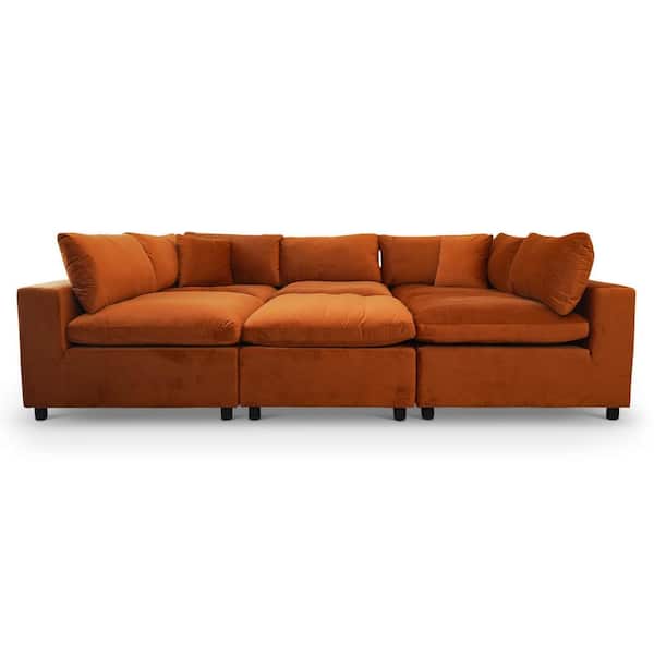Ashcroft Furniture Co Lorraine 112 in. Square Arm Velvet 6-Piece Modular Sectional Sofa in Burnt Orange