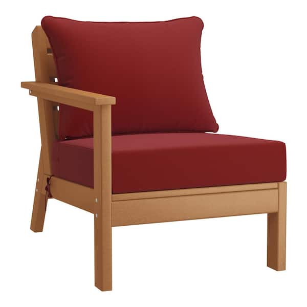 Westin Outdoor Birchwood Outdoor Patio Deep Seating Left Facing Arm HDPE Lounge Chair in Teak with Red Cushions