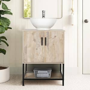 24 in. W x 20 in. D x 31.5 in. H Freestanding Bath Vanity In Oak with Single White Ceramic Vessel Sink Top Chrome Faucet