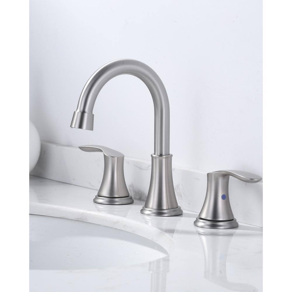 Brushed Nickel 8-Inch Widespread Double Handle Bathroom Faucet