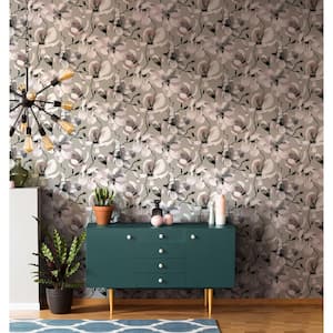 Flora Collection Silver Cherry Blossom Matte Finish Non-Pasted Vinyl on Non-Woven Wallpaper Roll