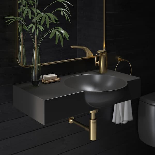 Swiss Madison Chateau 30 in. Right Side Faucet Wall-Mount Ceramic Bathroom Sink in Matte Black