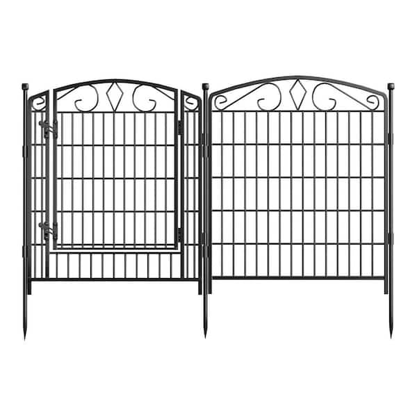 No Dig Decorative Garden Fence with Gate 31.3 in. H x 21.7 ft. L Rustproof Metal Animal Barrier for Yard Patio