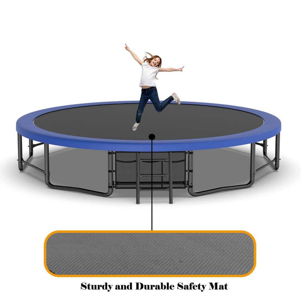 16 ft Round Blue Heavy Duty Outdoor Trampoline with Anti-Rust Coating
