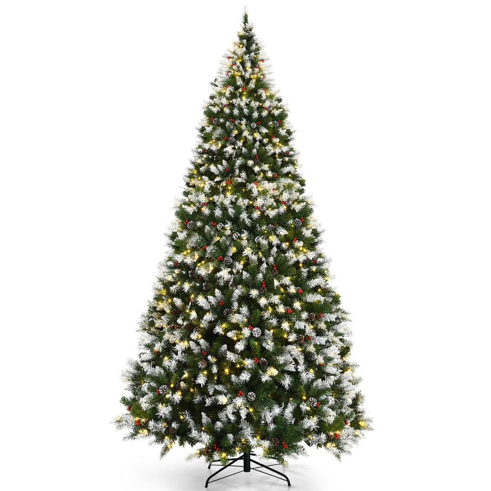 9 ft. Pre-lit Snowy Artificial Christmas Tree 2058 Tips with Pine Cones and Red Berries price history on PriceWatchPro