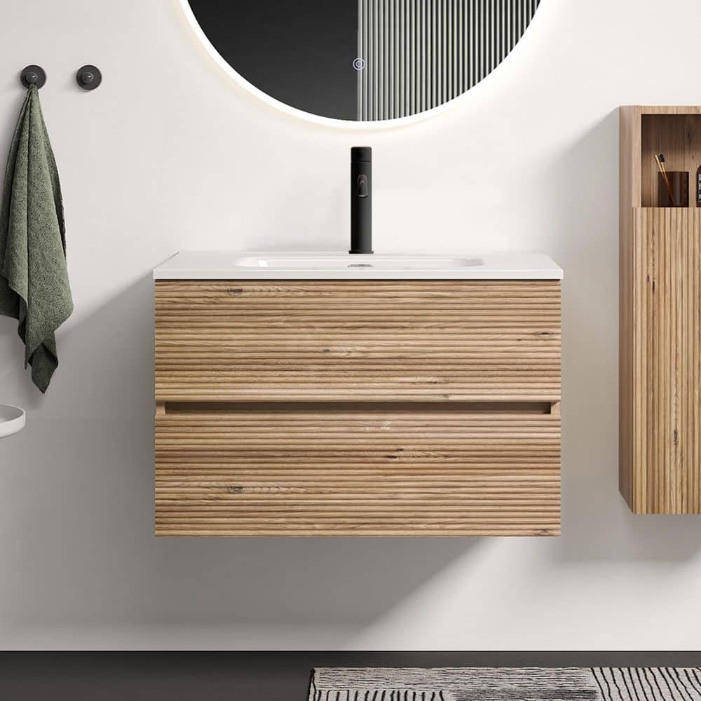 Ziyudura 30 in. Single Sink Floating Rough Oak Bath Vanity with