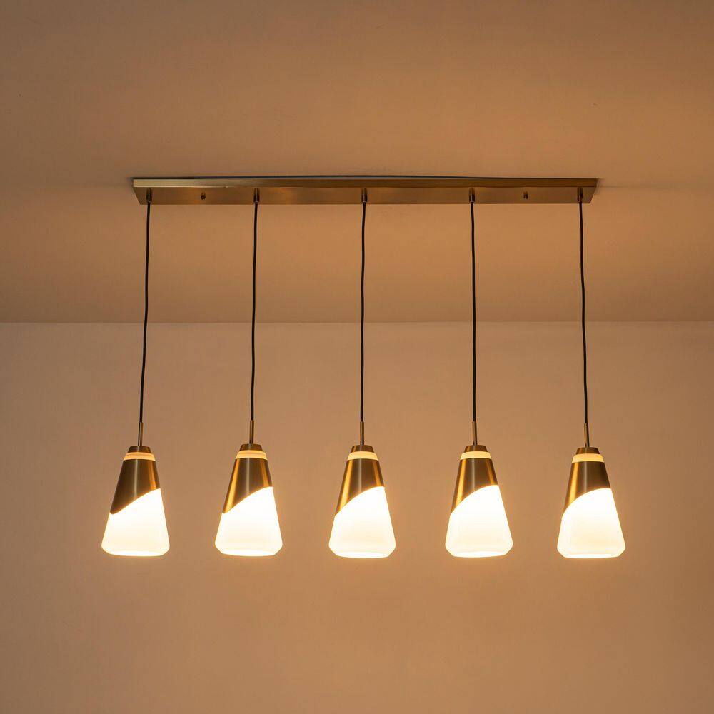 45 in. 5-Light Gold Linear Pendant Light with Cone White Glass Shades for Dining Rooms price history on PriceWatchPro