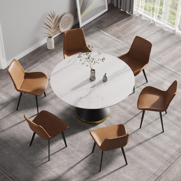 J&E Home Orange Mid-Century Leather Dining Chair (Set of 8)