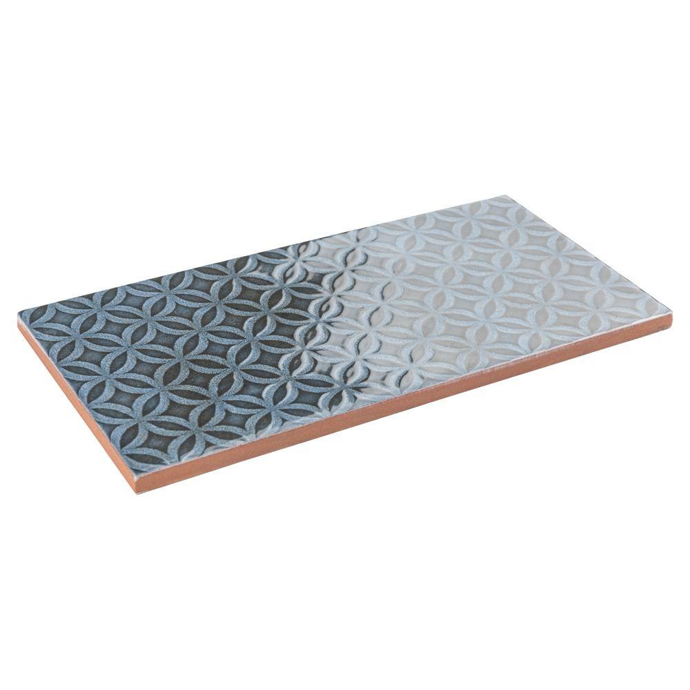 Camden 8" x 4" Azurro Ceramic Patterned Subway Tile