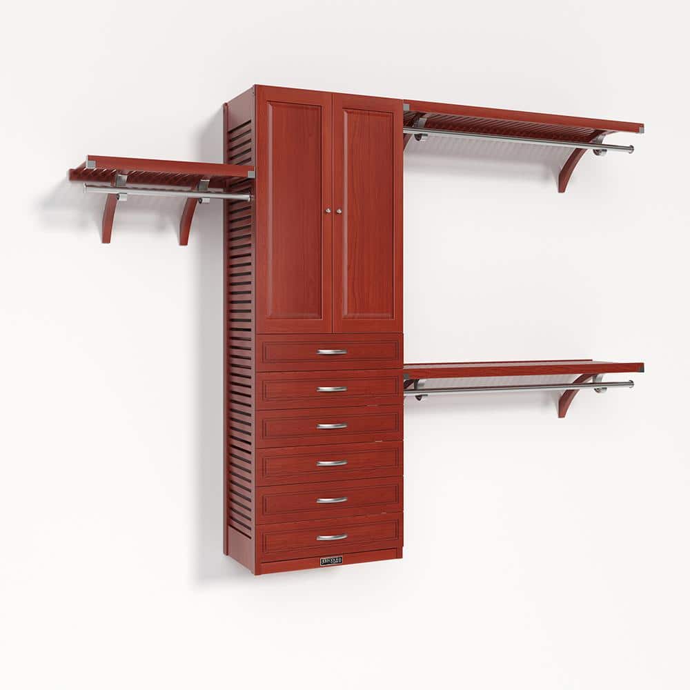 72 in. W-120 in. W Red Mahogany Walk in with 6 Drawers and Wood Door 16 in. -Shelf Wood Closet System price history on PriceWatchPro