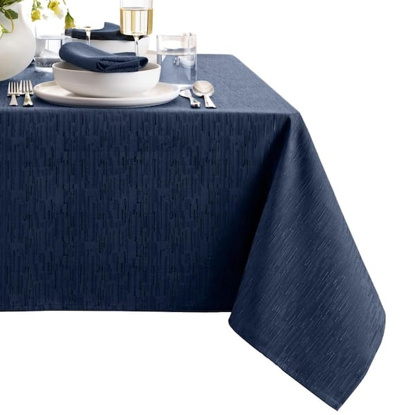Threadmade Home Continental Solid Texture Water Resistant Tablecloth, Navy - 52"W x 70"L