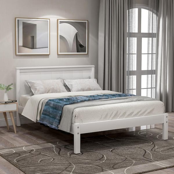 GOSALMON White Wood Frame Twin Platform Bed