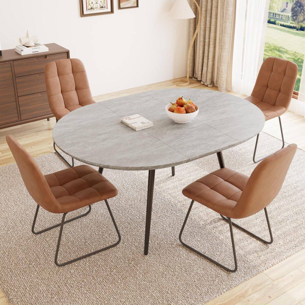 5-Piece Set Chairs and Grey Oval Dining Table, Dining Table Set, Dining Room Set with 4 Brown Chairs