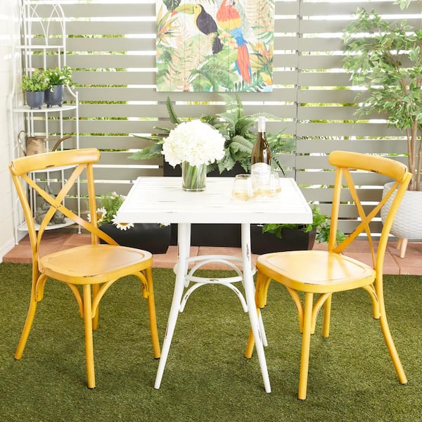 Yellow Water Resistant Metal Farmhouse Outdoor Dining Chair (Set of 2)