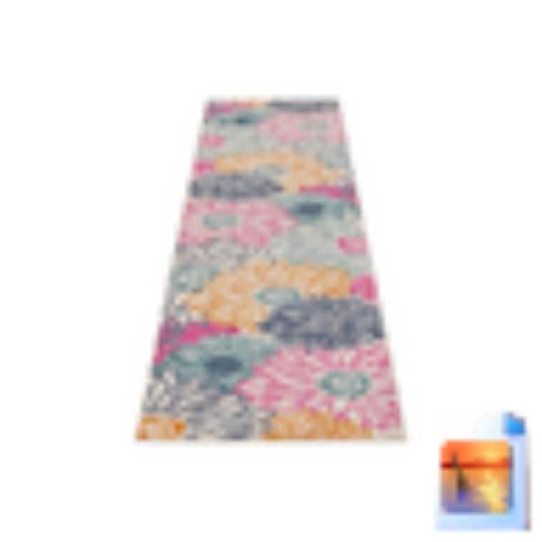 2 ft. x 10  ft. Blue Floral Washable Area Rug Runner Rug