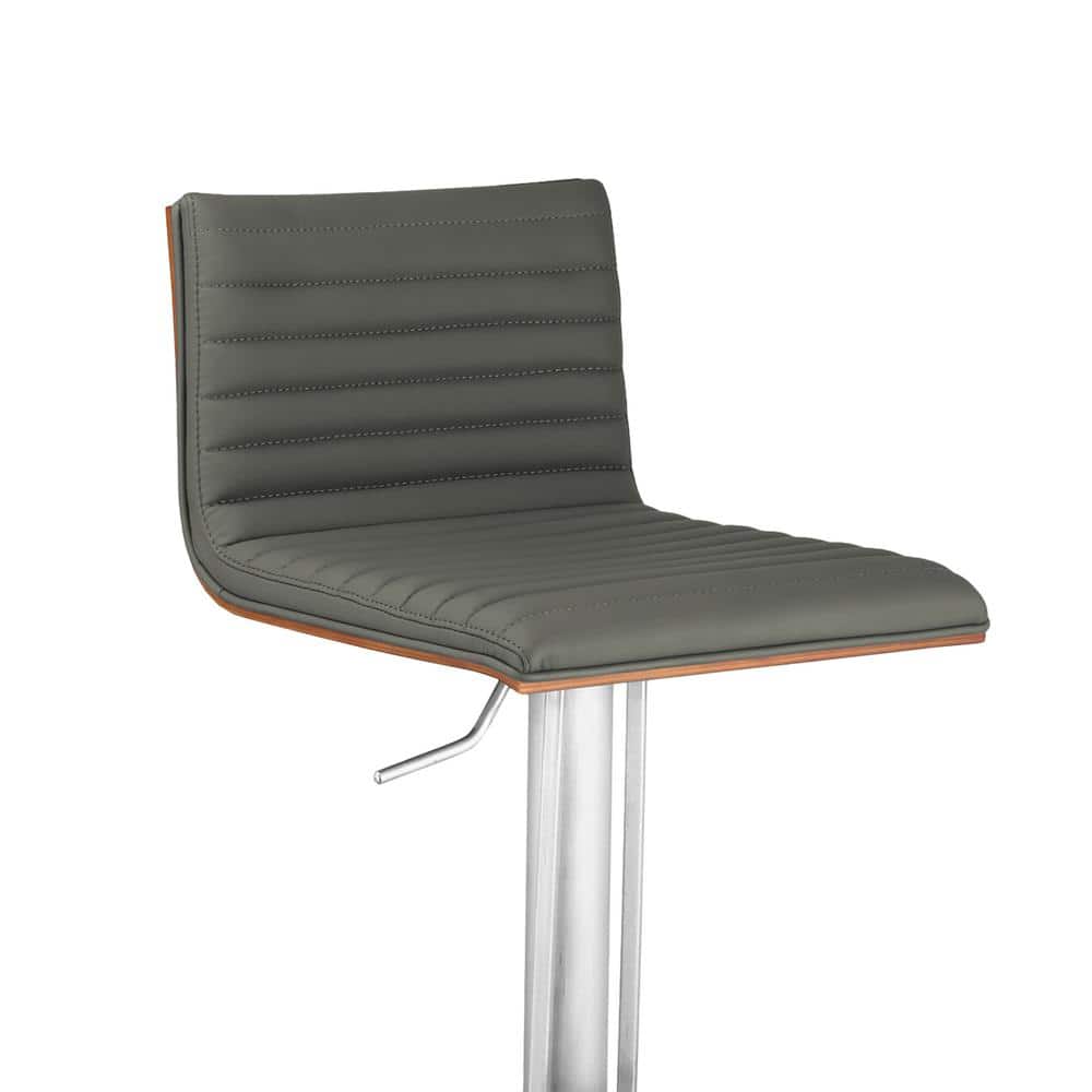 Contemporary 32" Gray Faux Leather & Walnut Swivel Bar Stool