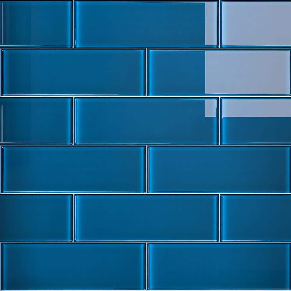 Molovo Crystile Turquoise 12 In. X 4 In. Subway Glossy Glass Mosaic 