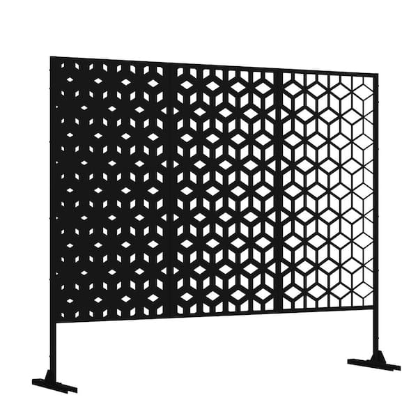 Lirago 75 x 48 in. Black Galvanized Outdoor Decorative Privacy Screen Panels