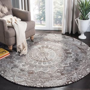 Marquee Gray/Ivory 4 ft. x 4 ft. Floral Oriental Round Area Rug