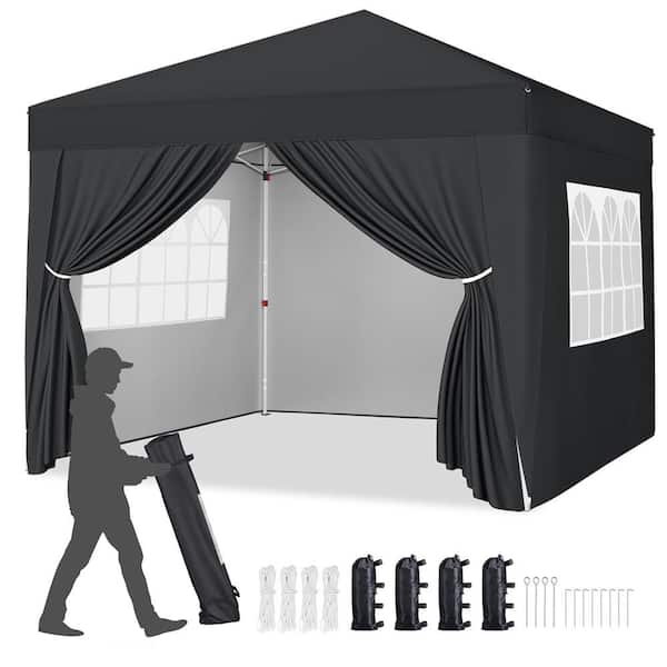 10 ft. x 10 ft. Pop Up Canopy Tent Water Resistant Adjustable Canopy with 4 Sidewalls Roller Bag Sandbags Guy Lines