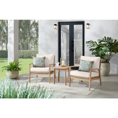 Laurelwood 3-Piece Eucalyptus Conversation Set with CushionGuard Almond Tan Cushions