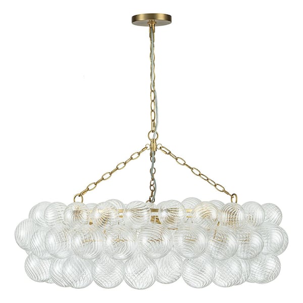 HUOKU Neuvy 8-Light 32.7 in.W Brass Chandelier w/Swirled-Glass Orb