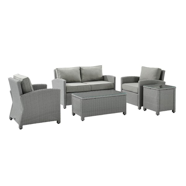 CROSLEY FURNITURE Bradenton Gray 5-Piece Wicker Patio Conversation Set with Gray Cushions