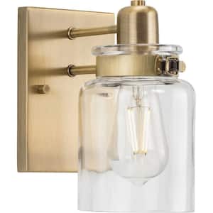 Calhoun 6.875 in. 1-Light Vintage Brass Clear Glass Farmhouse Bath Vanity Light
