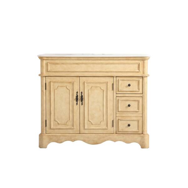 Unbranded Simply Living 42 in. W x 21.5 in. D x 35 in. H Bath Vanity in Antique Beige with White Marble Top