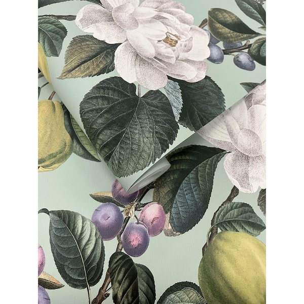 Walls Republic Aqua Pear and Blossom Elegance Wallpaper Print Non-Woven Non-Pasted Textured Wallpaper 57 sq. ft.