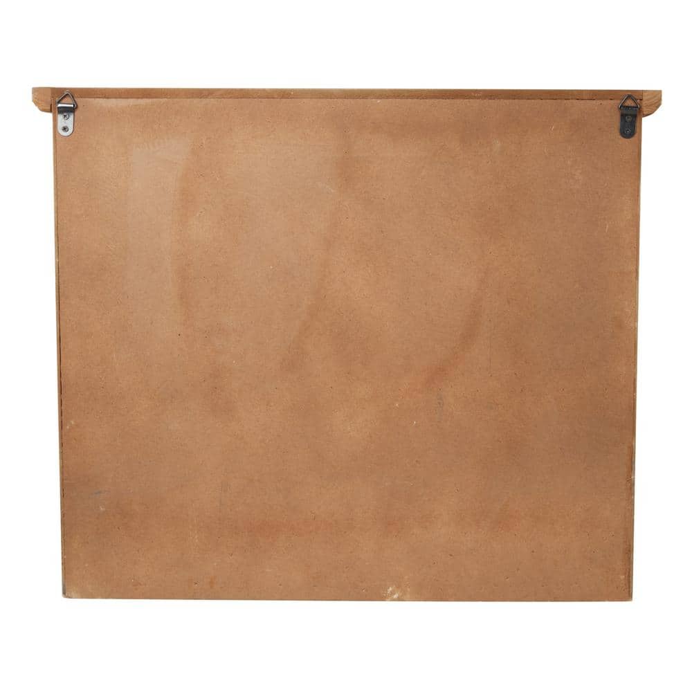 Brown Wooden Wall Shelf with Drawers and Hooks