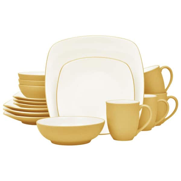 Colorwave Mustard 16-Piece Square (Yellow) Stoneware Dinnerware Set, Service For 4