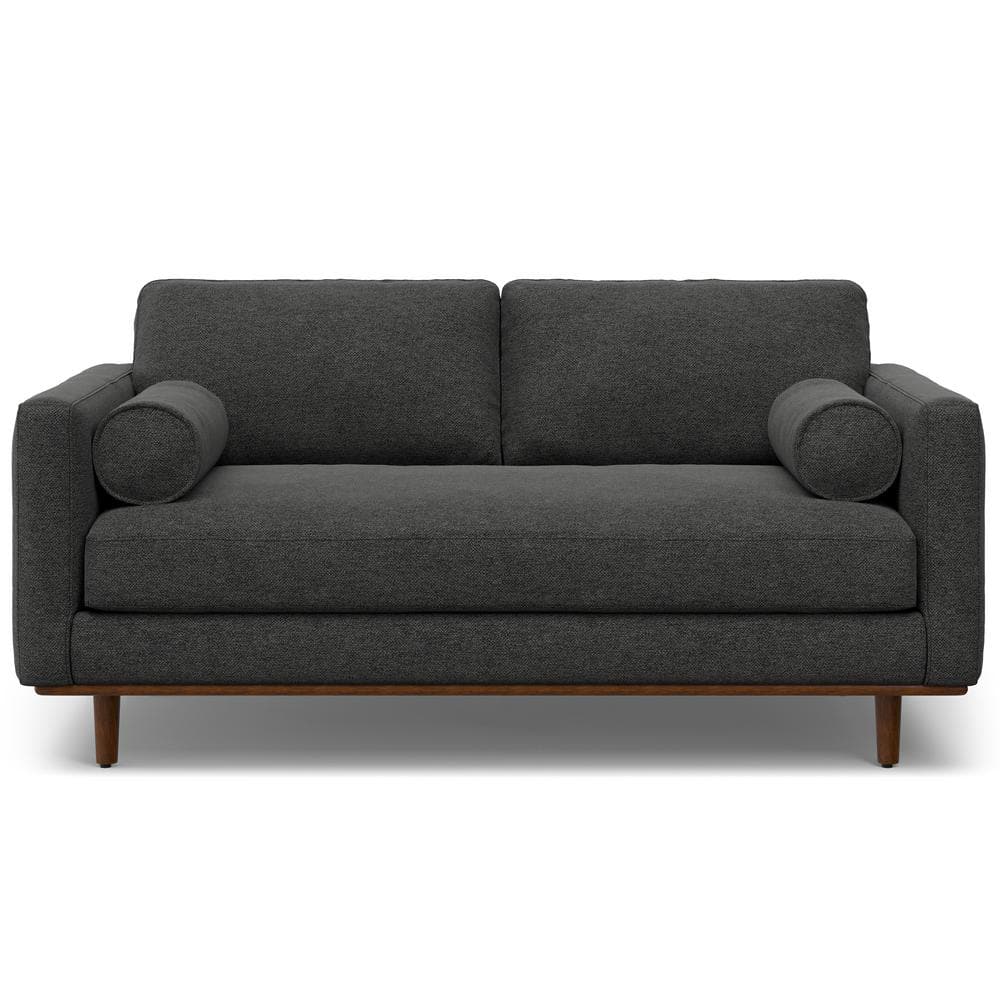 Charcoal Grey Leather Lawson Sofa with Ottoman and Pillow-Top Arm