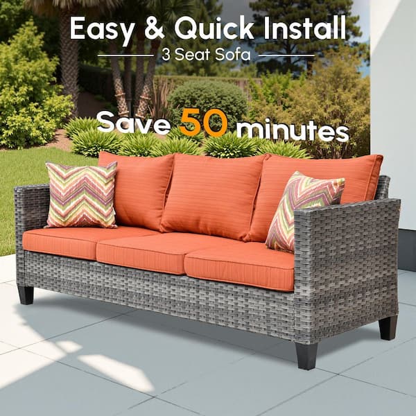 XIZZI Neptune Gray 7-Piece Wicker Patio Conversation Seating Sofa