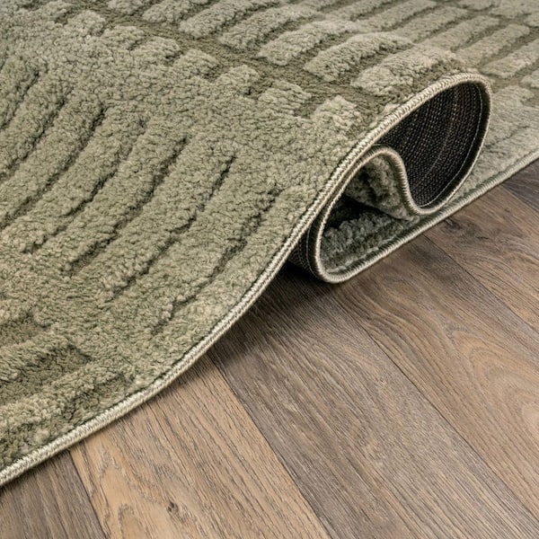 Vertical Dash Power Loomed Soft Shag High-Low Indoor 2 ft. x 12 ft. Green Area Rug