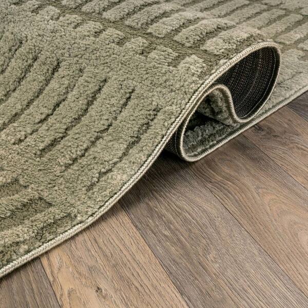 Vertical Dash Power Loomed Soft Shag High-Low Indoor 2 ft. x 3 ft. Green Area Rug