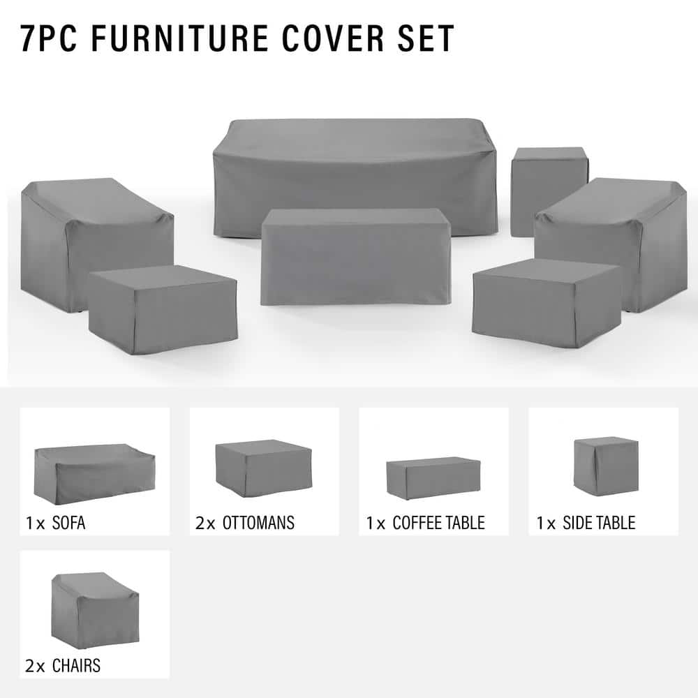 Gray Heavy-Duty Vinyl 7-Piece Outdoor Furniture Cover Set