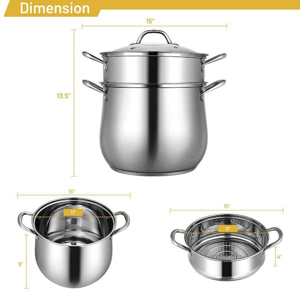 MANO Steamer Pot for Cooking 11 inch Steam Pots with Lid 2-tier  Multipurpose Stainless Steel Steaming Pot Cookware with Handle for  Vegetable